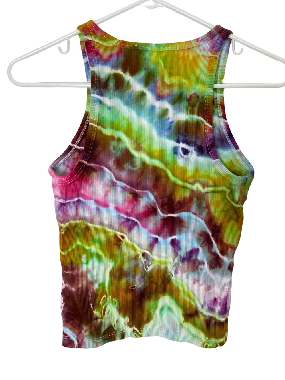 OOAK Tie Dye Tank Top Womens Size Small Medium Handmade Ice Geode Upcycle Cotton - Picture 2 of 7